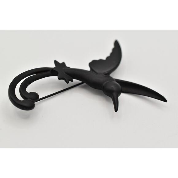 JJ Vintage Hummingbird Pin Brooch Matte Black Bird Chunky Signed 1980s BinAL - Picture 6 of 12